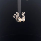 14k White Gold .50ct F VS2 Round Diamond and Fresh Water White Pearl 7mm Vintage Earrings